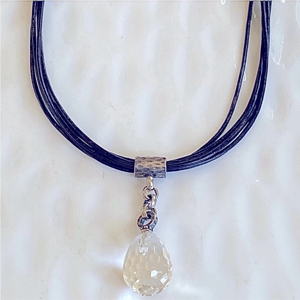 Silpada BlackLeather Necklace with Crystal Pendant N1494 16” with 3” extender - Picture 4 of 7